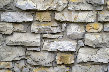 Chiseled stone wall. Detail of a wall made of limestone bricks. Generative AI