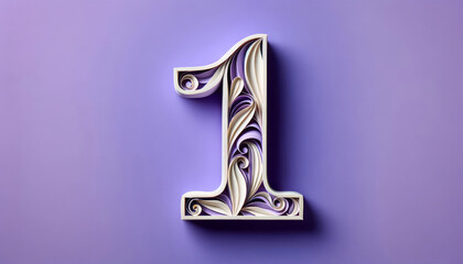 Stylized number one in a swirled white design on a purple backdrop, suitable for first place acknowledgements or chic numerical graphics.