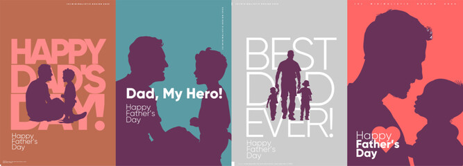 Collection of Father's Day vector graphics with heartwarming silhouettes and bold celebratory messages.