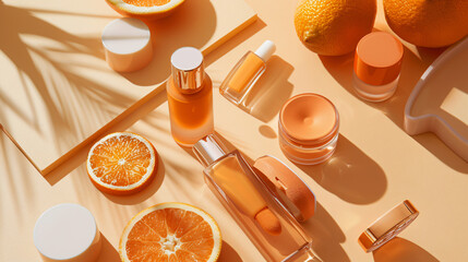 Beauty products designed with orange tone cosmetic