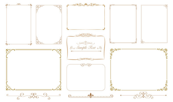 Elegant thin frames. Set of Decorative vintage borders set. Vector design. floral ornament..eps