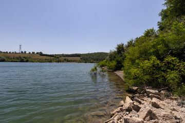 The Bilancino Lake. Lago di Bilancino, Barberino del Mugello, Florence, Italy: landscape at dawn of the picturesque lake in the Tuscan hills