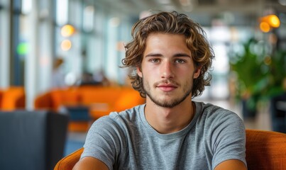 Young male startup person in a modern office