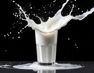 Milk splashing in a glass on a black background. - 782478996