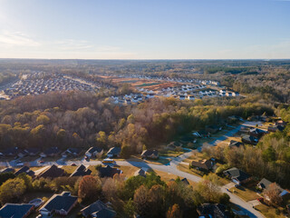 Aerial landscape of Euchee Creek Trails suburban neighborhood during Fall in Grovetown Augusta Georgia