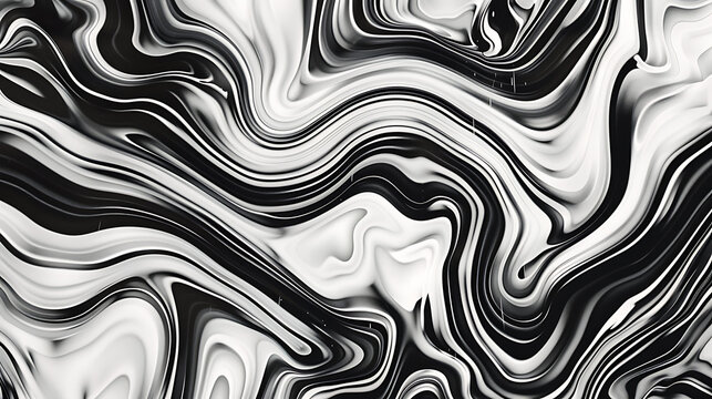 This intriguing black and white abstract pattern features swirling and wavy lines.