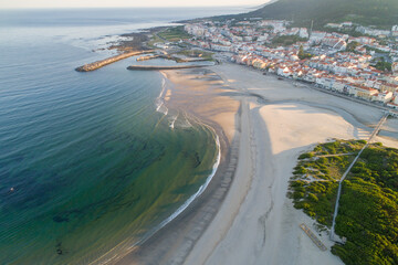 aerial view with drone of the beach of Vila Praia de Ancora, Municipality of Caminha. North of Portugal