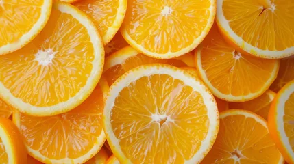 Foto op Plexiglas Close-up of juicy orange slices packed tightly to form a vibrant citrus background © Denys