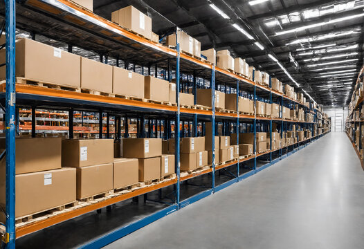 Warehouse interior with shelves and boxes