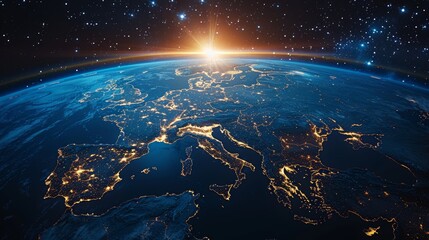 Sunrise over europe: planet earth from space