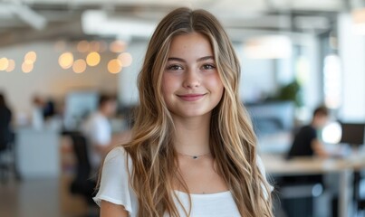 Young female startup person in a modern office