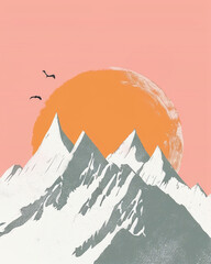 Mountains and sunset. Hand drawn illustration. boho style. - 782484306