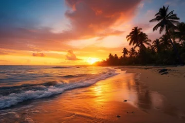 Fotobehang a sunset over a beach © Xanthius