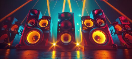 Generic design of loudspeakers Party concert or home theater Audio stereo system with design elements and copy space - obrazy, fototapety, plakaty
