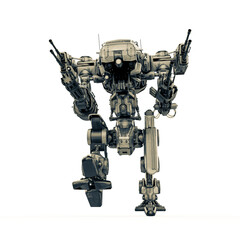 mega mech enforcer is walking on cool front view