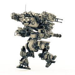 mega mech enforcer is walking on cool rear side view