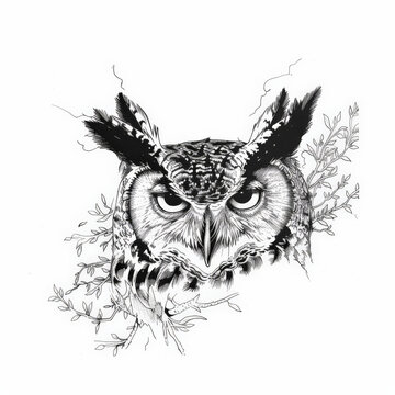 owl, bird, animal, illustration, vector, nature, tattoo, eagle, beak, feather, drawing, art, sketch, wing, head, cartoon, wildlife, portrait, wild, cute, eyes, tribal, eye, design, face
