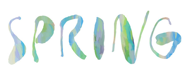 SPRING - The word SPRING with a digital Pastel colored painting in the letters SPRING - Transparent PNG Text