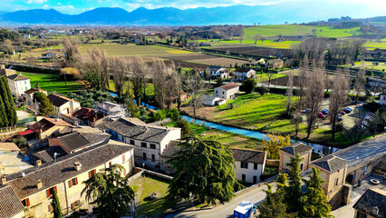 Fototapeta na wymiar Bevagna, Umbria, Italy. Aerial View.