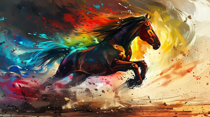 Featuring colors of modern art running horse