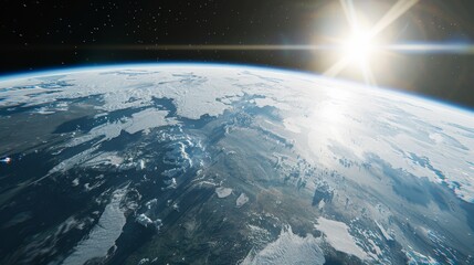 The suns rays illuminate the Earth in this striking view from space, showcasing the planets vivid...