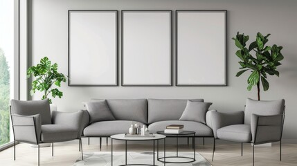 Frame mockup, Modern interior design. 3D render