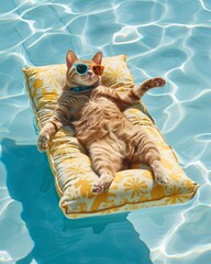 Cat in the pool, summer background