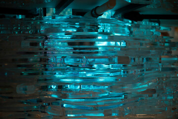 Blue plastic texture. Transparent plastic. Glass design.