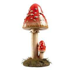 Red fungus displaying white spots on the cap in a natural setting Isolated on transparent - obrazy, fototapety, plakaty