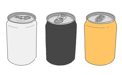 缶の手描き単色イラストセット