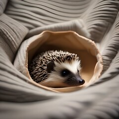 A tiny hedgehog curled up in a ball, with its nose poking out4 - obrazy, fototapety, plakaty