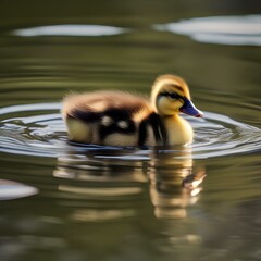 A baby duckling swimming in a pond, with its mother duck nearby5