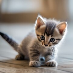 A curious kitten with one paw raised, inspecting a shiny object5