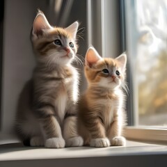 A pair of kittens sitting in a window, watching birds outside1
