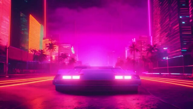 Synthwave Journey: 80s Retro Car Animation Loop