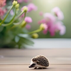 A tiny hedgehog sniffing a flower, with its tiny nose twitching3