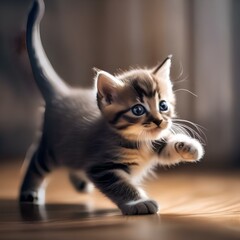 A playful kitten chasing a laser pointer, with its tail twitching1 - obrazy, fototapety, plakaty