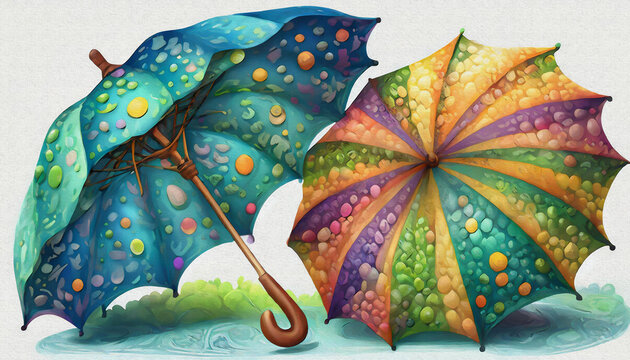 oil painting style A pair of colorful umbrellas