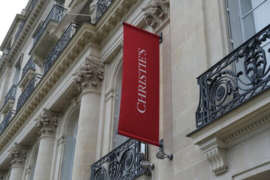 The facade of Christie's, an auction house located on Matignon street. Paris, France - April 2, 2024.