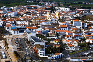 Fototapeta na wymiar Praia da Vitória city in Terceira Island in Azores. Panoramic view of Praia da Vitoria 