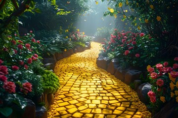 Enchanted Journey Down the Golden Path to Oz. Concept Fantasy Photoshoot, Golden Path, Enchanted Journey, Wizard of Oz, Whimsical Theme - obrazy, fototapety, plakaty