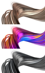 Set of abstract colorful twisted shapes, 3d render