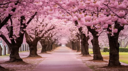 Gordijnen a path with pink trees © Xanthius