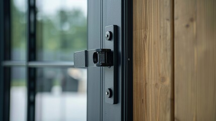 Close-up of an adjustable cam latch on a door, showcasing innovative design ideas for secure and inspired window and door locking solutions