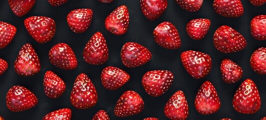 Strawberry raw fruit and vegetable backgrounds overhead perspective, part of a set collection of healthy organic fresh produce