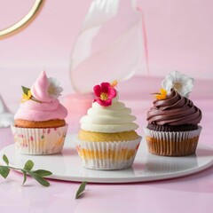 cupcakes with pink frosting, Generative Ai 