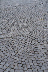 Paris, France - April 2, 2024: A close-up of the cobblestones of the Champs-Elysées.