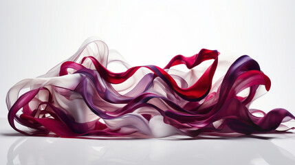 Bold ribbons of electric violet and fiery red on a pure white canvas, intertwining to create a sense of depth and movement. - obrazy, fototapety, plakaty