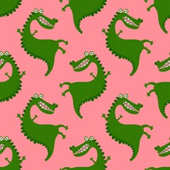 Cartoon monsters dragon seamless birthday crocodile pattern for wrapping paper and fabrics and linens and kids