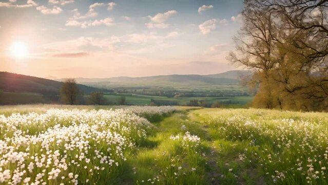 Floral Panorama: Springtime Bloom on a Meadow